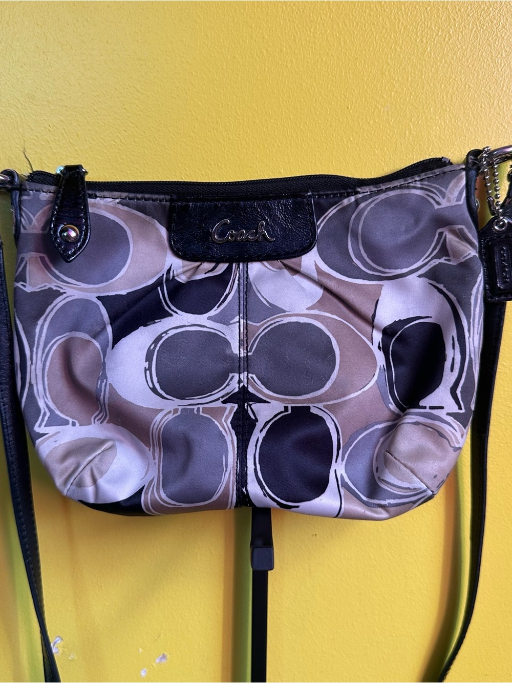 Coach Crossbody Bag in Black, Tan & Cream Signature Print
